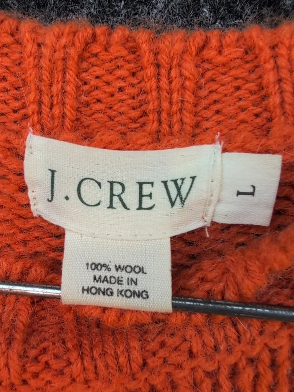 Vtg J Crew Sweater Mens Large Orange Wool Fisherman Cable Knit Hong Kong